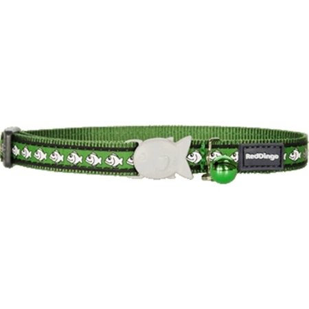 Red Dingo CC-RF-GR-SM Reflective Green Cat Collar - Adjustable Nylon Collar with Safety Bell and Snag-Free Fish Clip - One Size Fits All