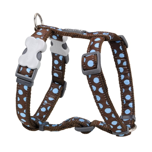 Red Dingo Dog Harness Design, Spots Light Blue, Small 15mm Blue Spots on Brown S