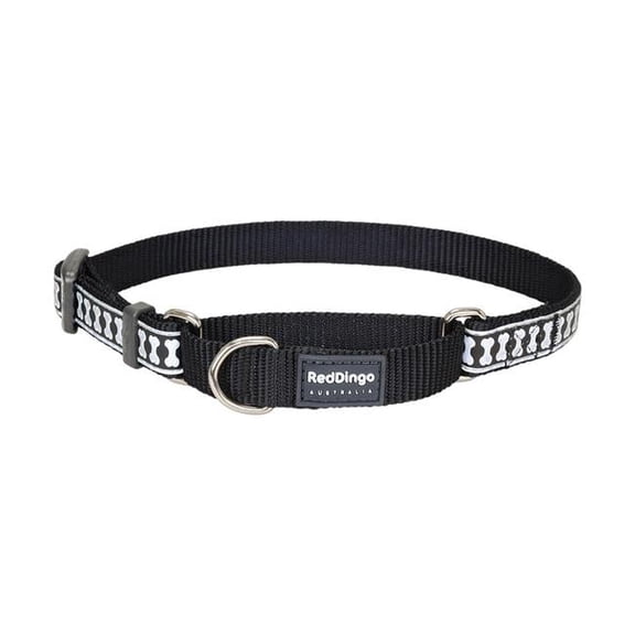 Red Dingo Reflective Martingale Dog Collar - Black - 15mm