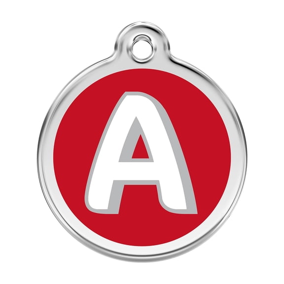 Red Dingo Stainless Steel Enamel Alphabet A Personalized Engraved Pet ID Tag, Large