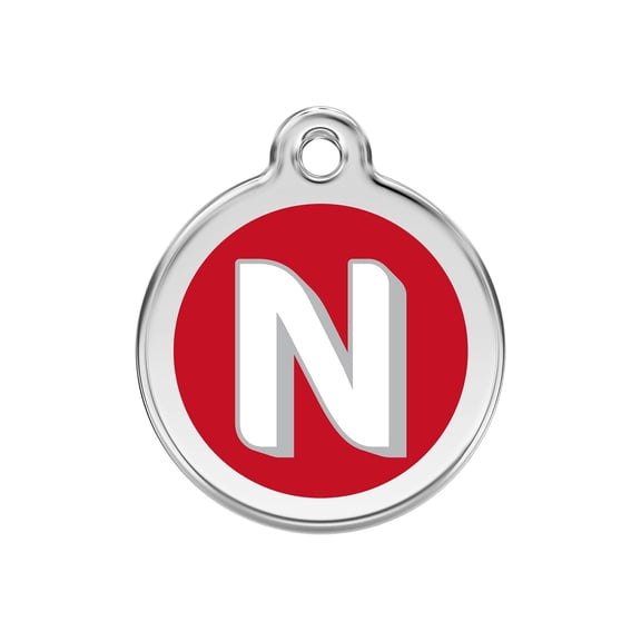 Red Dingo Stainless Steel Enamel Alphabet N Personalized Engraved Pet ID Tag, Medium
