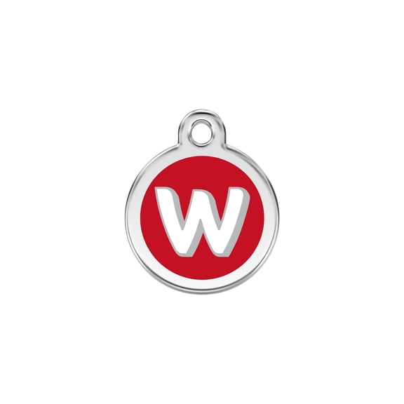 Red Dingo Stainless Steel Enamel Alphabet W Personalized Engraved Pet ID Tag, Small