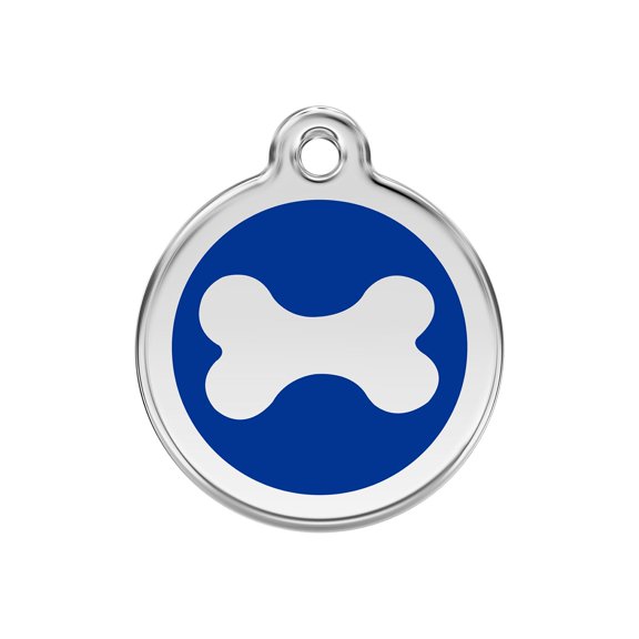Red Dingo Stainless Steel Enamel Bone Personalized Engraved Pet ID Tag, Dark Blue, Medium