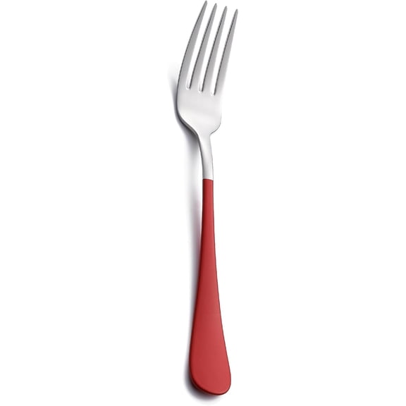 Red Dinner Fork, 18/0 Red handle Stainless Steel Satin Finish 8.1-inch Silverware Flatware Fork Set, Set of 12, Dishwasher Safe