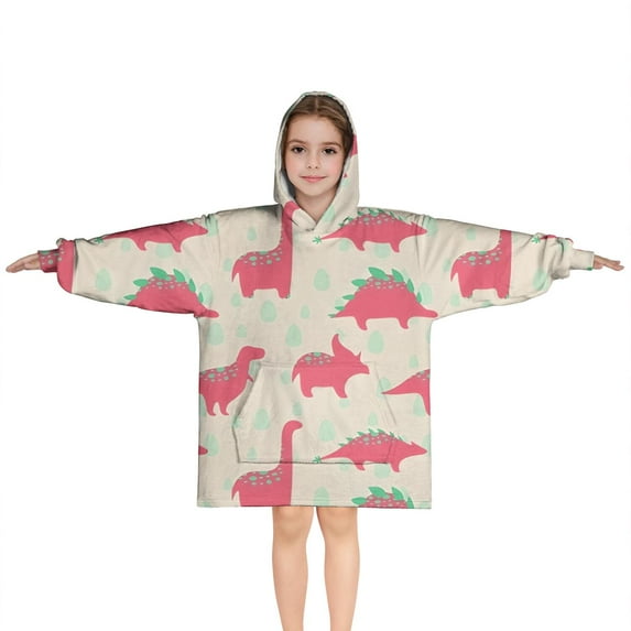 Red Dinosaur Silhouette Pattern Blanket Hoodies for Kids 6-13YR Oversize Wearable Blanket Hoodies for Boys Girls Teens