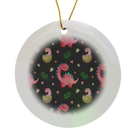 3drose, Red Dinosaurs, Baby Dinosaurs, Dinosaur Eggs, Cute, for Kids, Pattern, Circle Porcelain Ornament