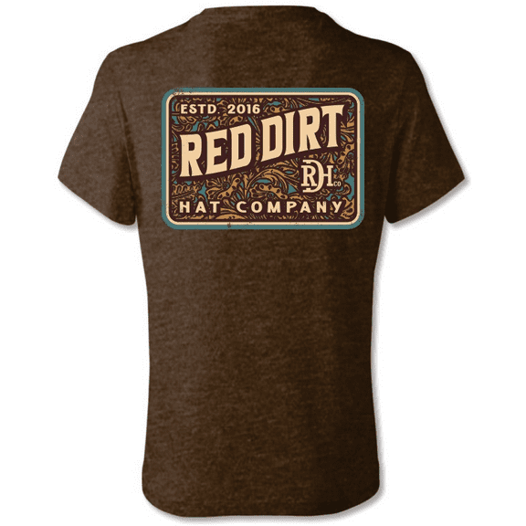 Red Dirt Brown Tooled Leather Tee - Mens Tee  - Rdhc-T-185