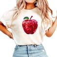 thumbnail image 1 of Red Disco Apple Shirt for Women & Teens Faux Glitter Teacher Tee, Ivory Shirt, M, 1 of 5