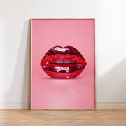 Red Disco Lips Pink Wall Art Poster Trendy Pink Poster Girly Preppy Pink Wall Art Funky Wall Art Retro Poster Poster, Poster Only