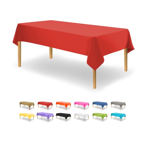 Red Disposable Plastic Tablecloth for Rectangle Tables 54 x 108 Inches Premium Waterproof Party Cover for Weddings Events Picnics Indoors Outdoors Pack of 48