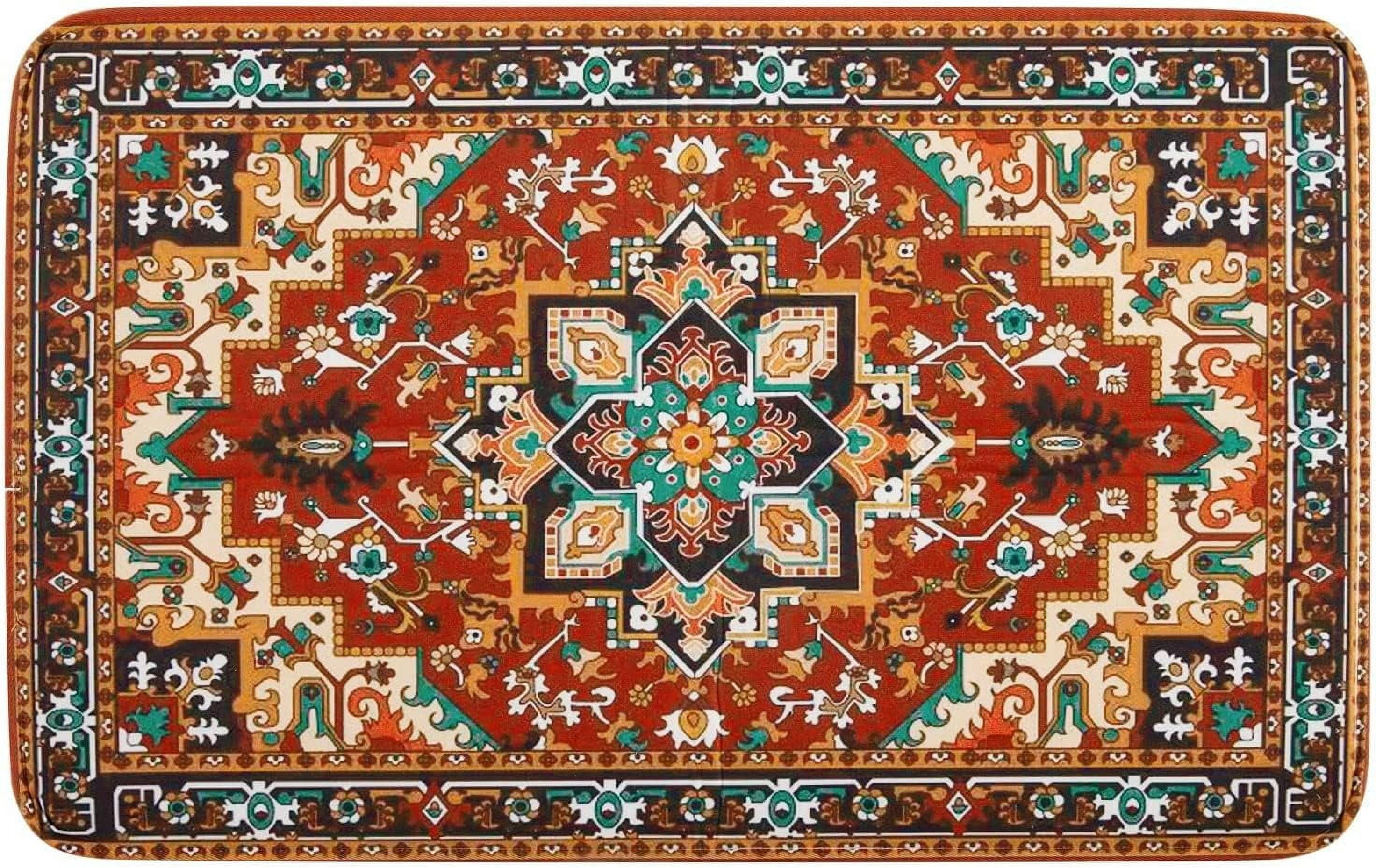 Red Distressed Persian Bathroom Rugs with Thicken Non-Slip Rubber ...