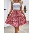 thumbnail image 1 of Red Ditsy Floral Tiered Ruffle Skirt With Drawstring Waist For Spring Summer Holiday, 1 of 6
