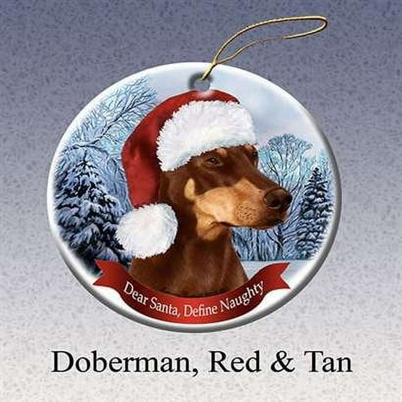 Red Doberman Dobie Dog Santa Hat Christmas Ornament Porcelain China U.s.a. Gift