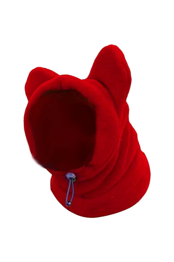 Red Dog Hooded Warm Hat Winter Pet Cap With Adjustable Ear Flaps, Soft Polyester Material And Comfort Fit For Small Dogs, Outdoor And Cold Weather 7.5X 5.9X 2.4In 0.18Lb