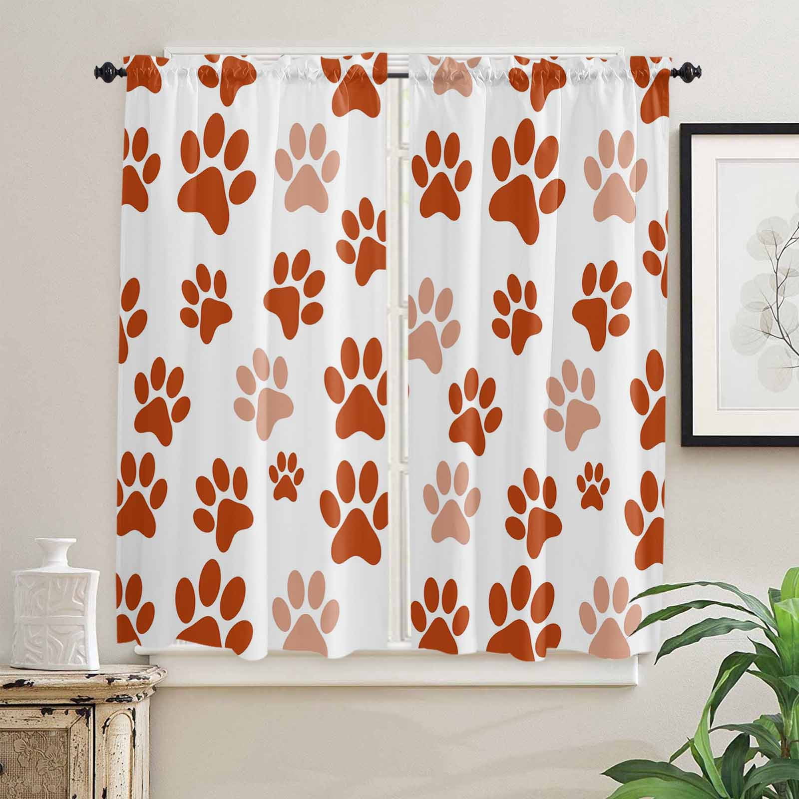 Red Light Printable Sign Red Dog Paw Prints Kitchen Curtains 63 Inch Length, Cute Decor Paw ...