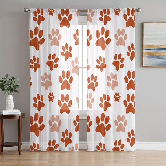 Red Dog Paw Prints Sheer Curtains 72 Inch Length 2 Panels Set, Cute ...