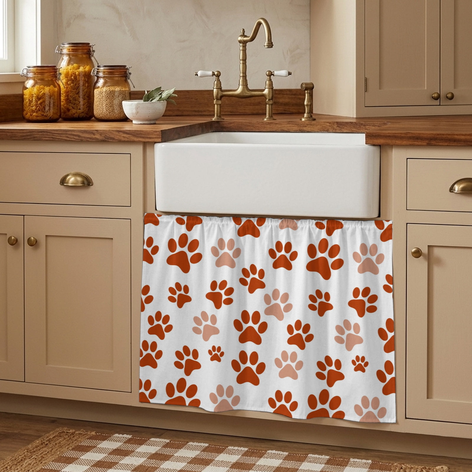 Red Dog Paw Prints Small Cabinet Curtains 10