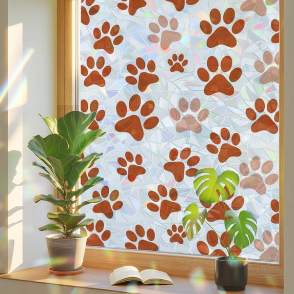 Red Dog Paw Prints Window Privacy Film Rainbow Static Cling Stain Glass ...