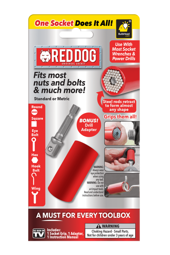 Red Dog Socket AS-SEEN-ON-TV w/ Bonus Drill Adapter Use with Most Socket Wrenches & Power Drills