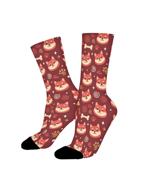 Red Doge Head Funny Novelty Crew Socks for Women Men Sports