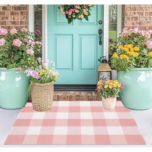 Outdoor Layering Rugs for Front Door, Red And Doormat Front Porch Outdoor Rug Woven Machine Washable Layer Doormat Welcome Tiered Doormat Layering Rug Front Door, 23.6"X35.4"