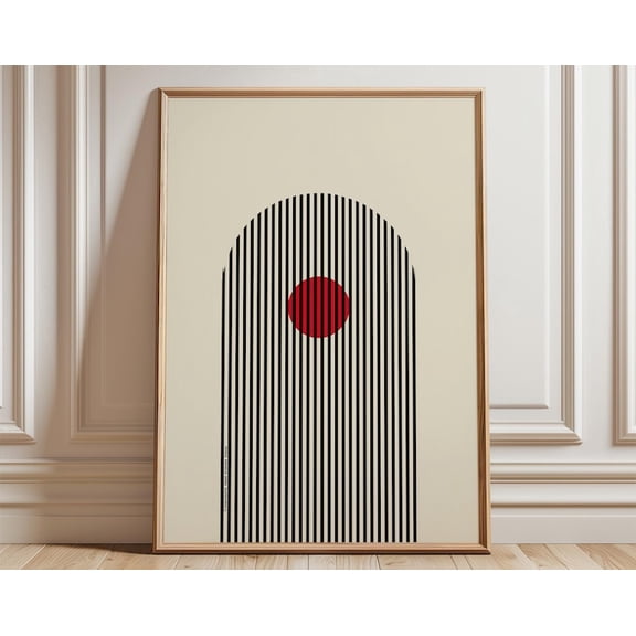 Red Dot Geometric Line Wall Art Print, Unframed Paper Poster 24x36in