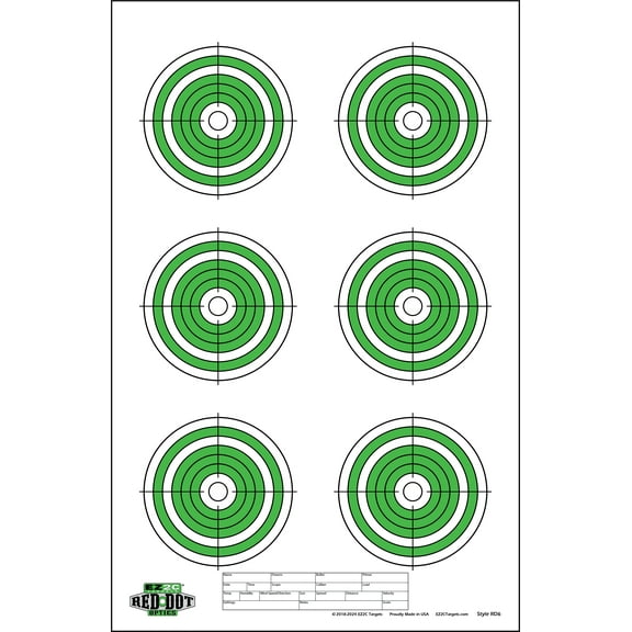 Red Dot Optics Style 6: Six 4' Bullseyes by EZ2C - Paper Shooting Targets High Visibility Rifle or Pistol Firearms and .22 Rifles Target 11" x 17" (Pack of 50) MADE IN USA