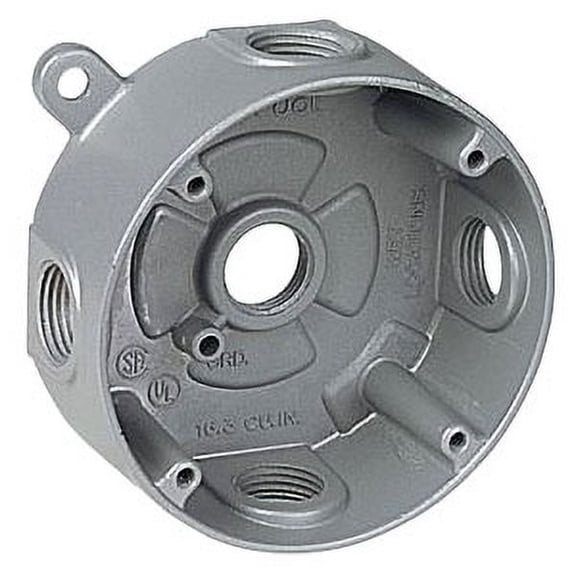 Red Dot S-47 Device Outlet Box, Weatherproof, Round, 5 Hub, 4 Plug, 4-1/8-Inch Diameter, Silver