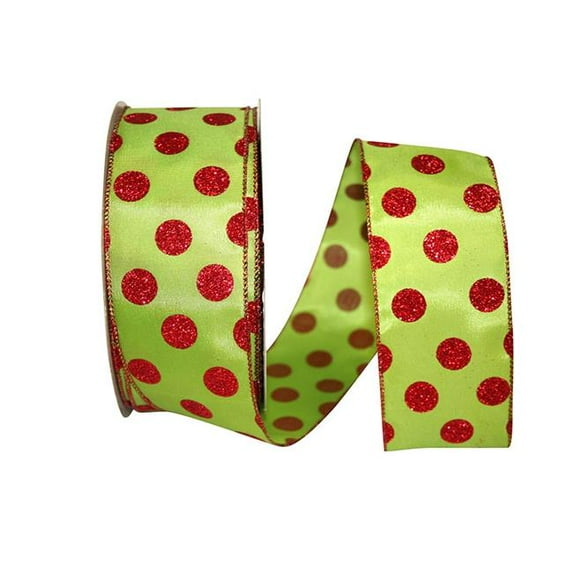 Red Dots Glitter Value Wired Edge Ribbon - Lime & Red - 2.5 in. x 50 yards