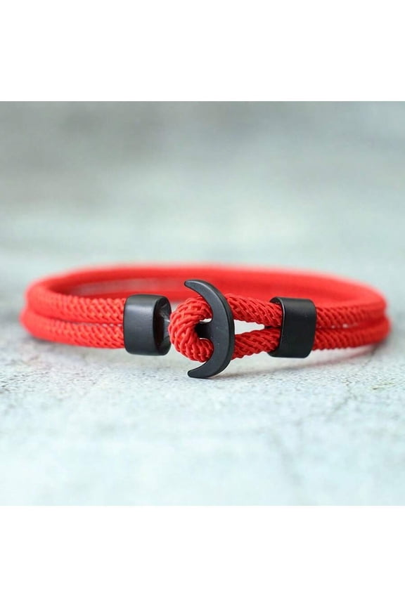 Red Double-Layer Nautical Anchor Cord Bracelet For Men