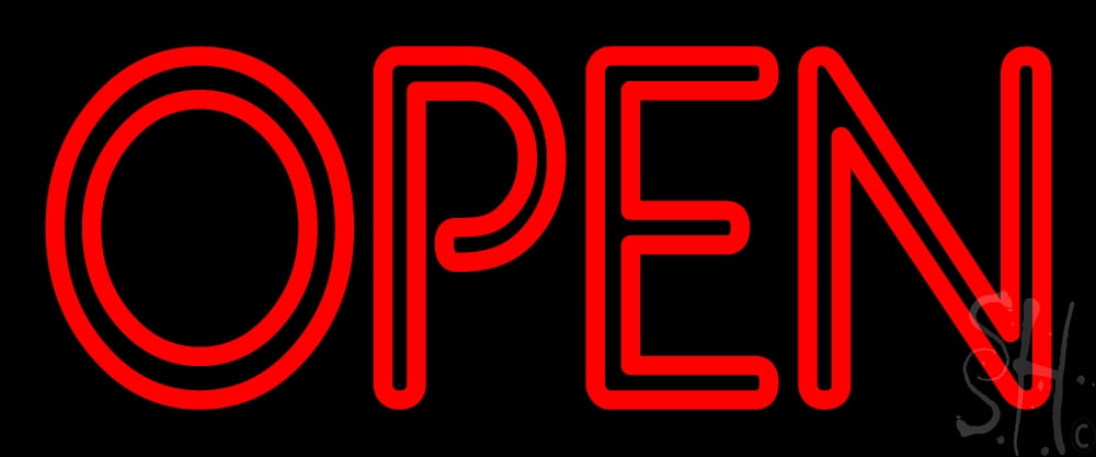 Red Double Stroke Open LED Neon Sign 6 x 15 - inches, Black Square Cut ...