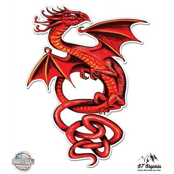 Red Dragon - 3" Vinyl Sticker - For Car Laptop I-Pad Phone Helmet Hard Hat - Waterproof Decal