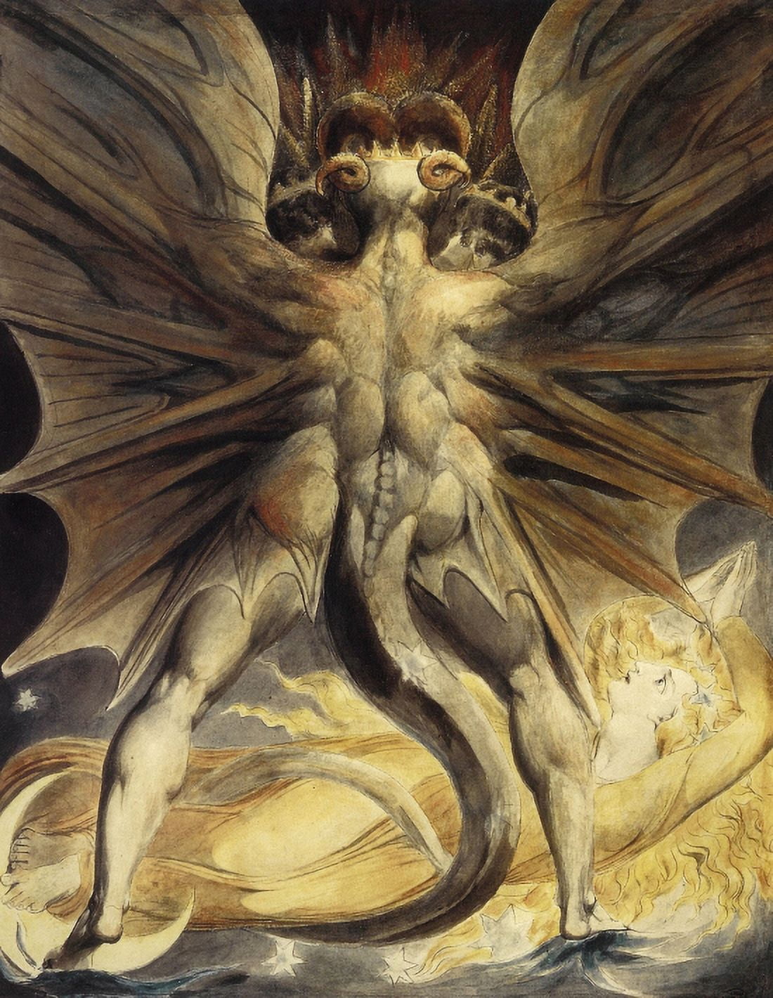 Red Dragon And The Woman Clothed In Sun Canvas Art - William Blake (24 x 36)