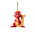 thumbnail image 1 of Red Dragon Baby with Monogram Letter "J" Christmas Ornament - Personalized Acrylic Hanging Pendant for Fantasy Themed Holiday Tree Decor,J, 1 of 4