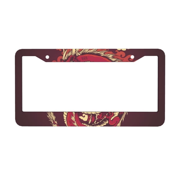 Red Dragon Cloud Japan Traditional Car License Plate Frame Aluminum Decorative Auto Tag License Plates Holder 2 Holes