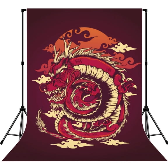 Red Dragon Cloud Japan Traditional Photography Backdrop 5x7Ft Background for Photo Studio Video Recording Birthday Party Wedding Home Decor