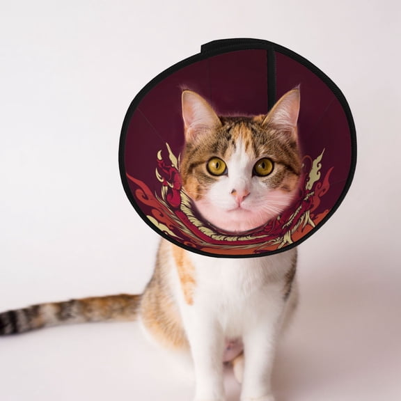Red Dragon Cloud Japan Traditional Soft Pet Recovery Collar for Cats Small Dogs, Protective Elizabeth Collar for Post-Surgery, Anti-Lick & Anti-Scratch