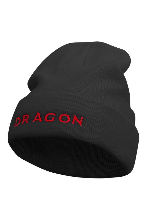Red Dragon Embroidered 12 Inch Long Knitted Beanie - Black OSFM