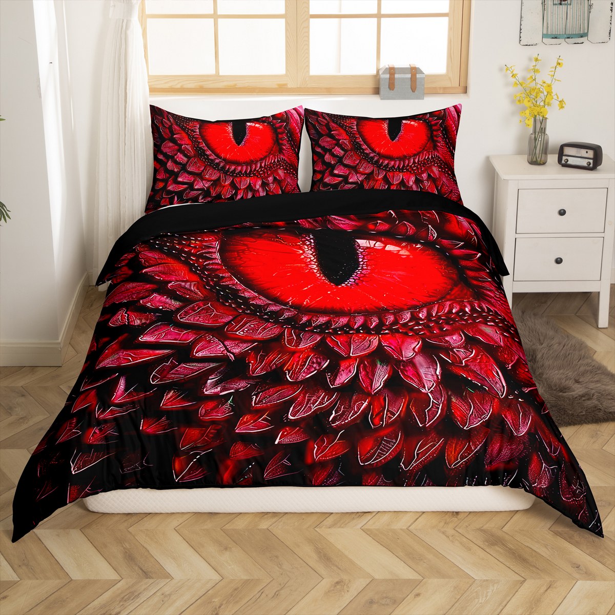 Red Dragon Eye Duvet Cover Vintage 3D Dragon Queen Bedding Sets for