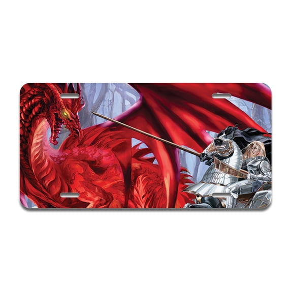 Red Dragon Knight Aluminum License Plate| License Plate 12" X 6" Fits Any Car, Truck, SUV, RV, or Trailer | Made in The USA