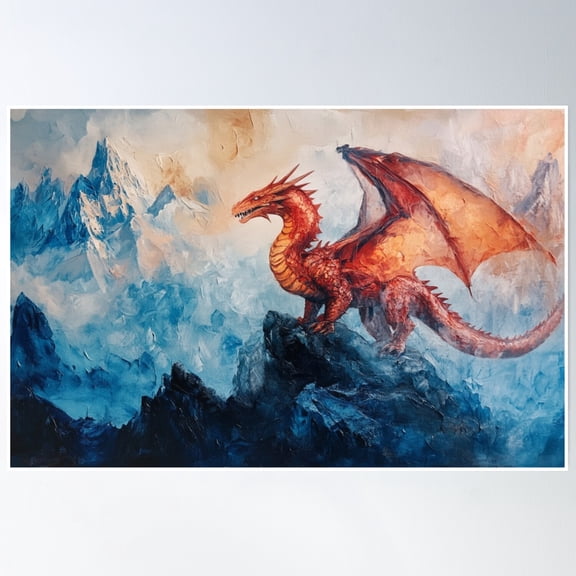 Red Dragon Mountains Poster Wall Art, Modern Wall Decor, 12x18 UNFRAMED