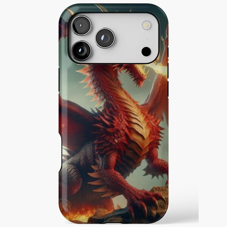 Red Dragon On The Rocks Breathes Fire iPhone Case 17 11 12 13 14 15 16 Pro Max