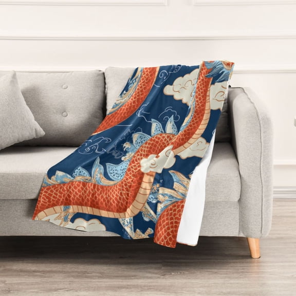 Red Dragon Pattern Throw Blanket 60" x 90" Soft and Warm Blankets for Couch Sofa and Bed