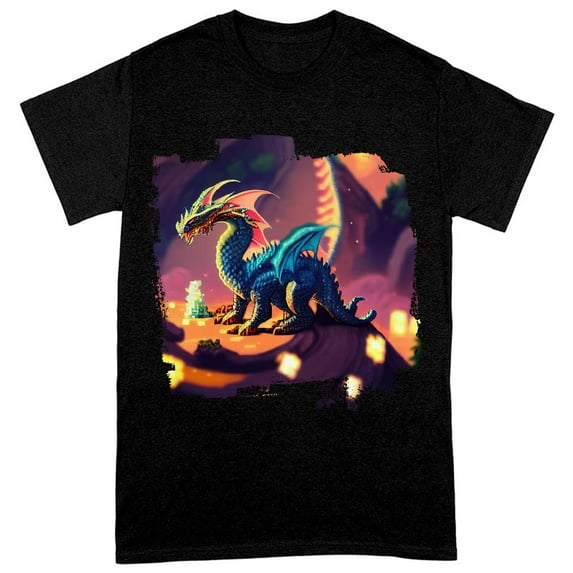 Red Dragon Print Heavy Cotton T-Shirt - Fire Tee Shirt - Fantasy T-Shirt