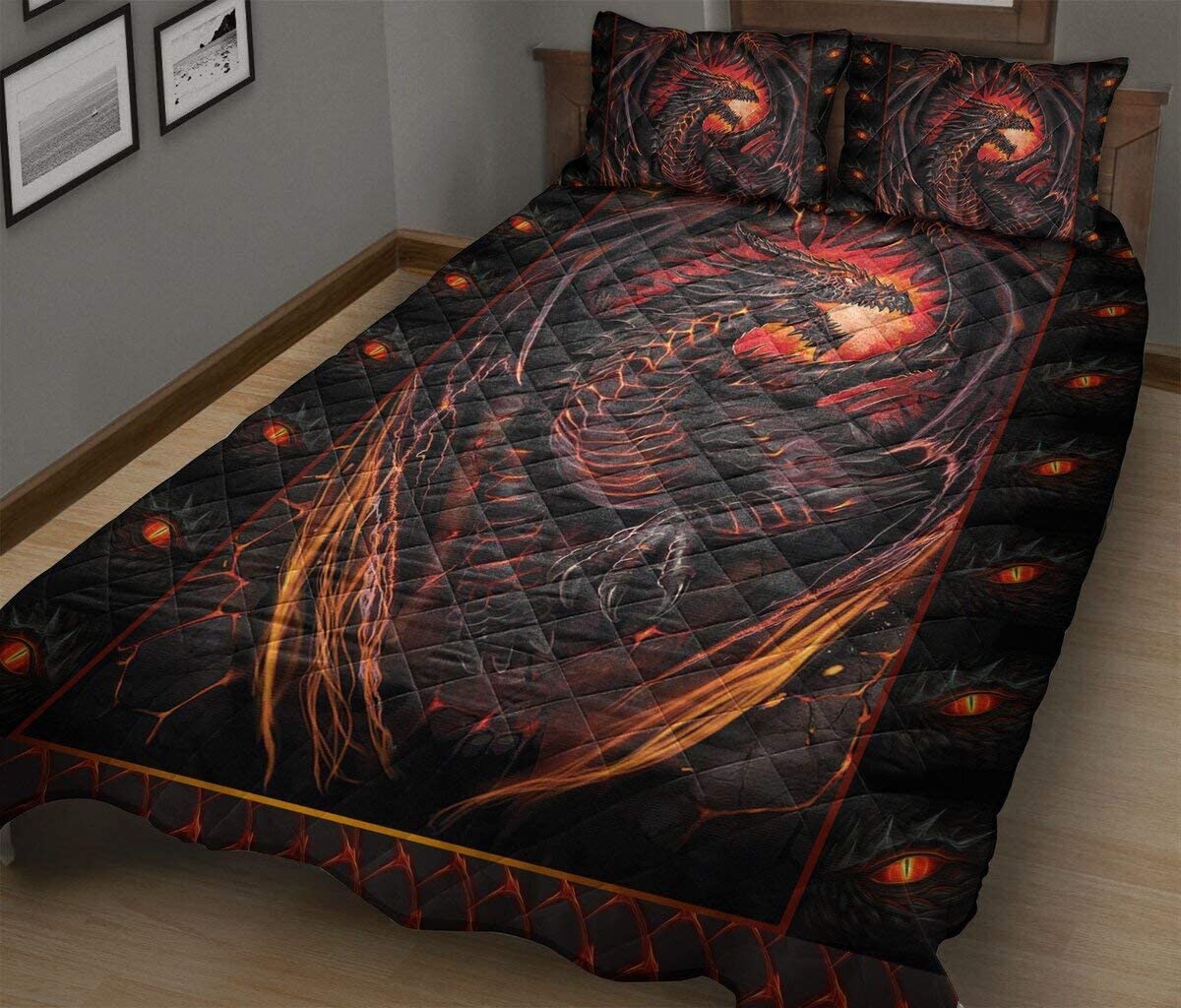 Red Dragon Quilt The Black and Red Fire Dragon Quilt King Queen Size