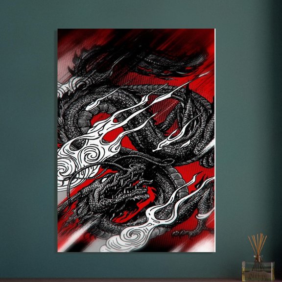 Red Dragon Rage Poster, Japanese Folklore Streetwear Art, Neo Brutalist Graphic Print, Dark Urban Fantasy Decor, Illustration Unframed Size 24''x36'' GooGate