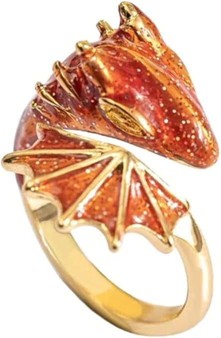 Red Dragon Ring Glitter Ouroboros Snake Serpent Silver Eating Tail ...