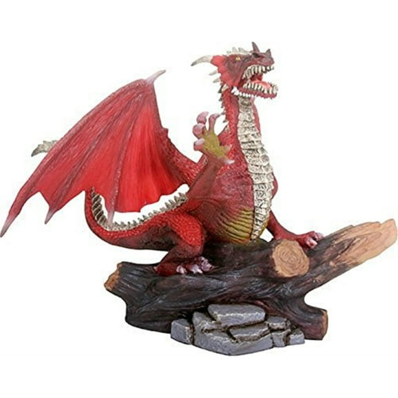 Red Dragon Standing on Log Fantasy Statue Figurine Mythical Decoration New