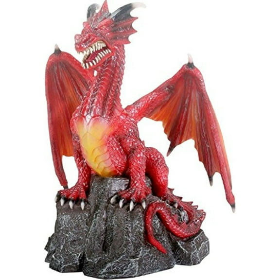 Red Dragon Standing on Rock Fantasy Statue Figurine Mythical Decoration New