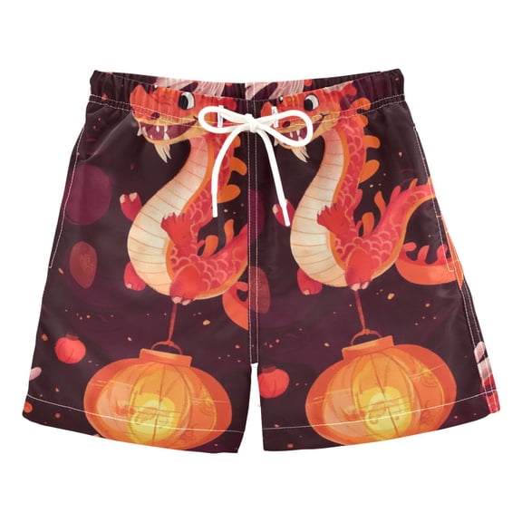 Red Dragon and Lantern Boys Swim Trunks Quick Dry Boy Swim Shorts for 3-14 Years